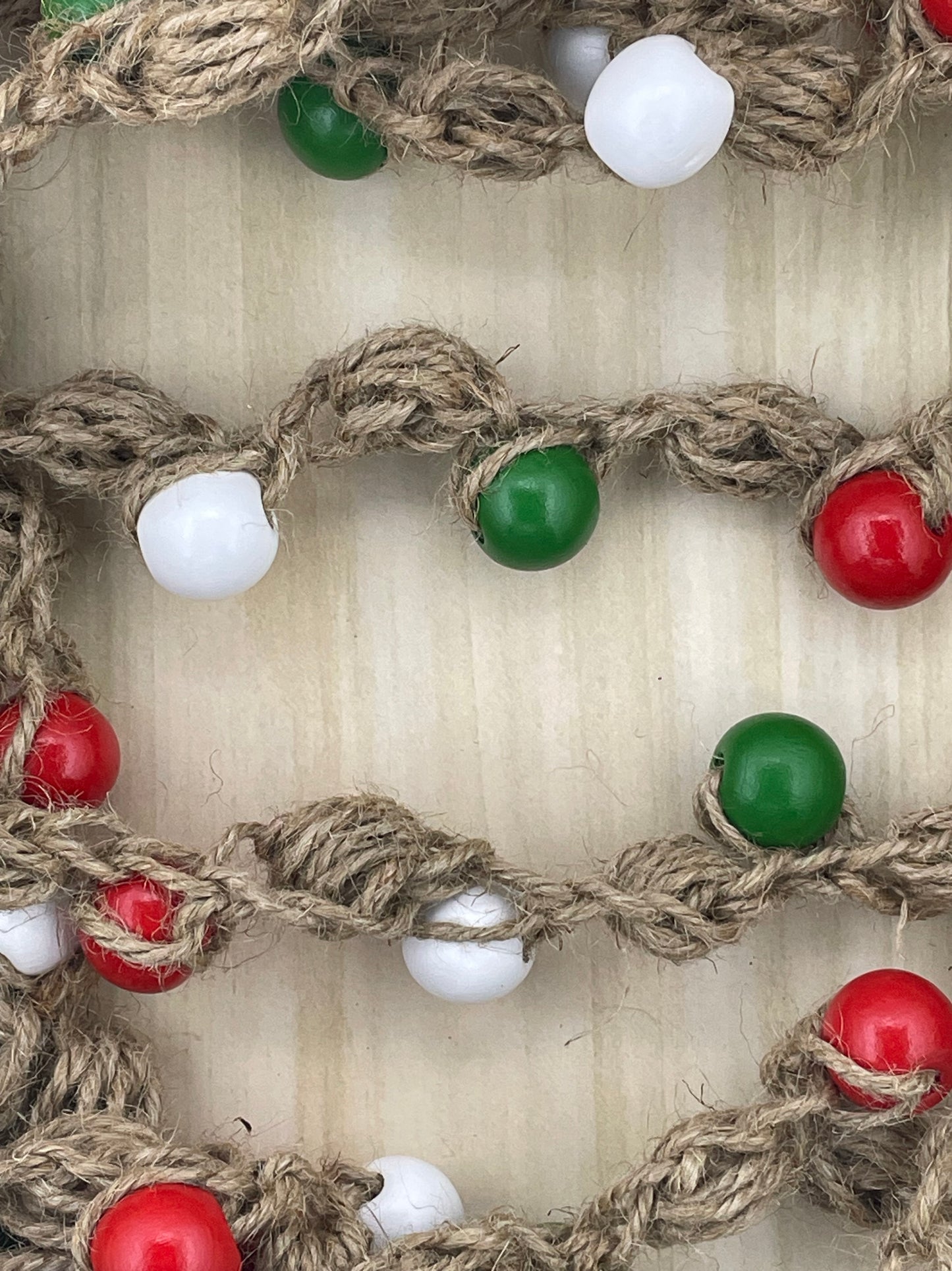 Red Green & White Beaded Jute Garland