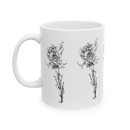 Large Rose Sketch Pattern Ceramic Mug