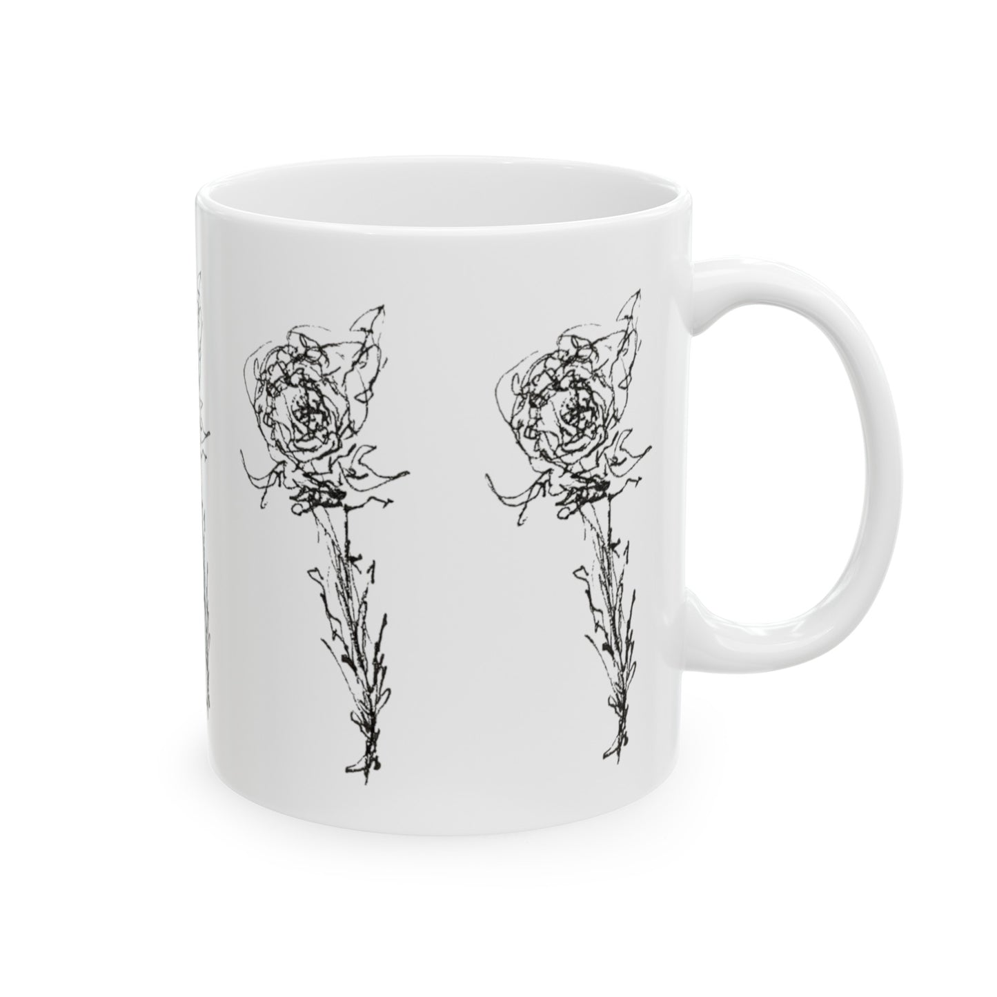 Large Rose Sketch Pattern Ceramic Mug