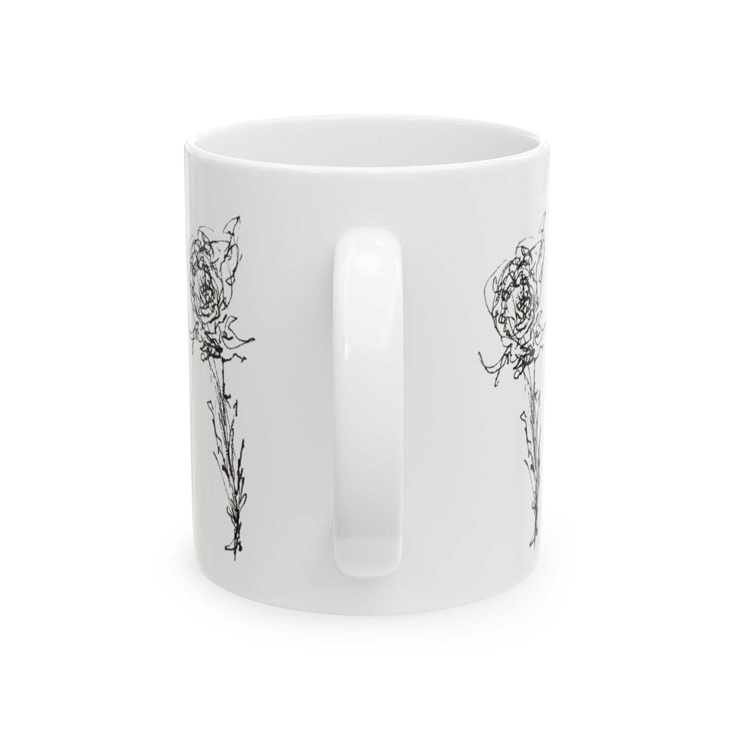 Large Rose Sketch Pattern Ceramic Mug