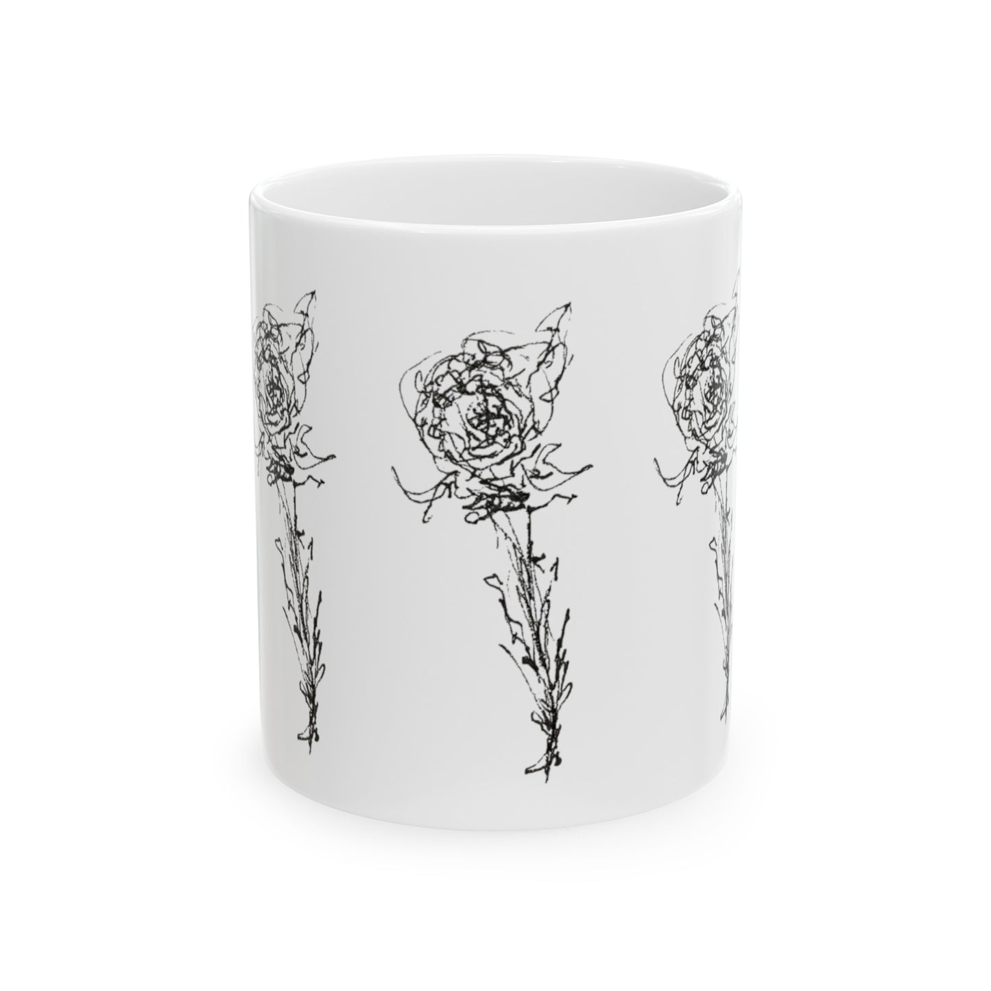 Large Rose Sketch Pattern Ceramic Mug