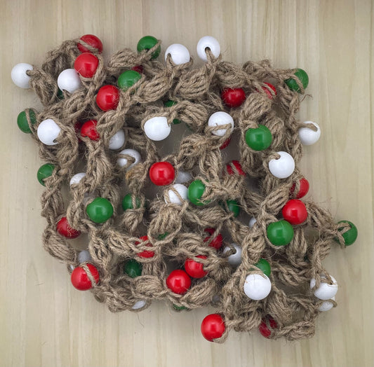 Red Green & White Beaded Jute Garland